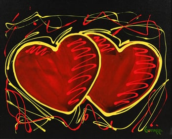 MICHAEL GODARD "HEARTS OF HOPE ON BLACK" PAINTING