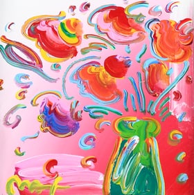 ORIGINAL PETER MAX PAINTING VASE OF FLOWERS