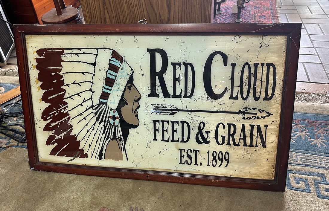 REVERSE PAINTED RED CLOUD FEED & GRAIN ADVERTISING (1 of 2)