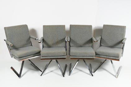 4 ITALIAN SWIVELING CANTILEVER CHAIRS