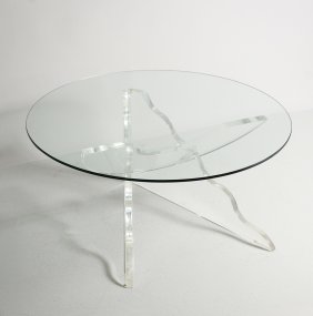 GLASS TOP LUCITE COFFEE TABLE