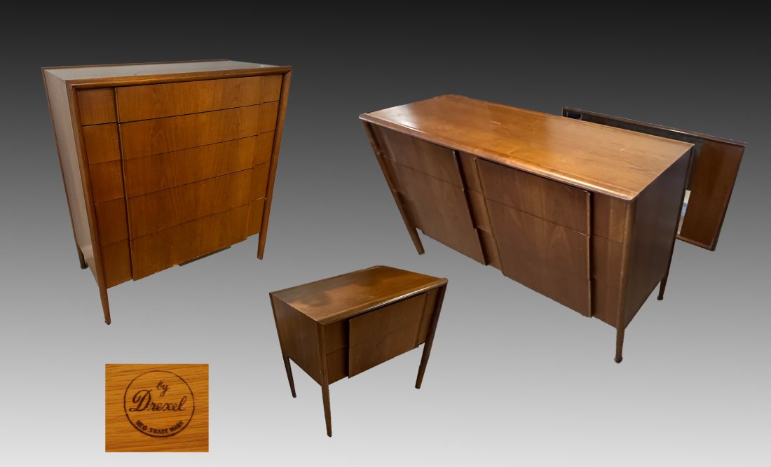 3 PC. DREXEL MCM "PARALLEL" BEDROOM SET (1 of 5)