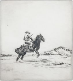 LEVON WEST COWBOY ON HORSEBACK ETCHING