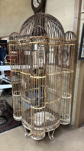 HUGE ANTIQUE METAL MACAW BIRD CAGE