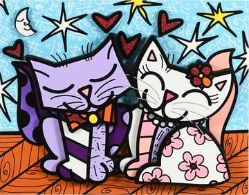 ROMERO BRITTO "PURR-FECT COUPLE" MIXED MEDIA
