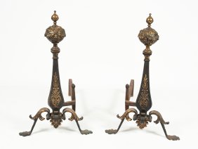 VICTORIAN BRASS & CAST IRON ANDIRONS