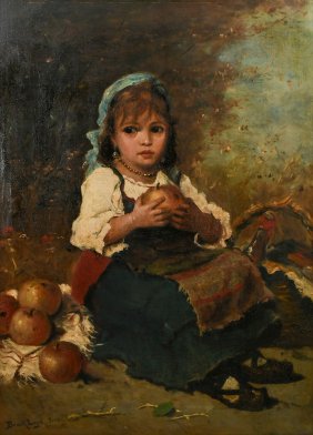 LAJOS BRUCK HUNGARIAN PEASANT GIRL PAINTING