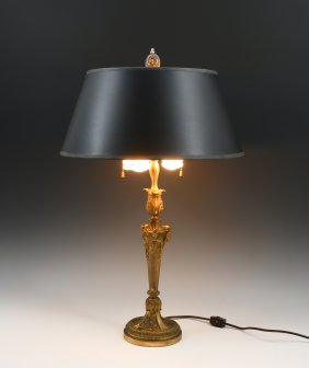 FRENCH GILT BRONZE RAM'S HEAD TABLE LAMP