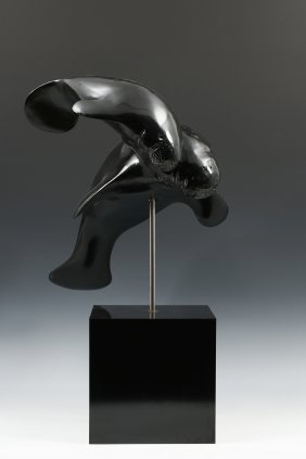 ILLEGIBLY SIGNED MANATEE AND CALF SCULPTURE