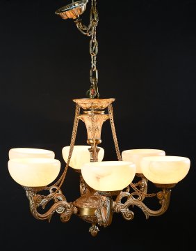GILT BRASS SPANISH 6- LIGHT CHANDELIER