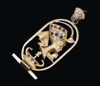 14K PLUM GOLD EGYPTIAN PENDANT WITH RUBIES