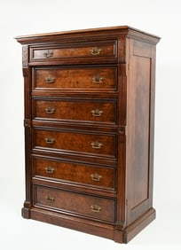 WALNUT VICTORIAN TALL LOCKSIDE CHEST OF DRAWERS