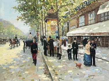 LARGE PARISIAN STREET SCENE PAINTING SIGNED CARANA
