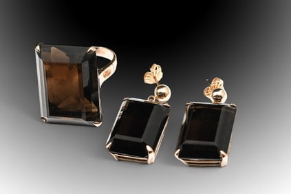 GOLD AND SMOKY QUARTZ JEWELRY SET