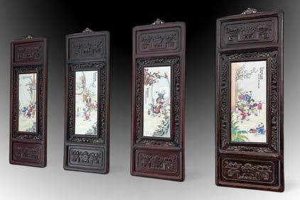 4 CHINESE FAMILLE ROSE PORCELAIN PLAQUES