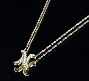 14K GOLD DIAMOND STUDDED LETTER "N" NECKLACE