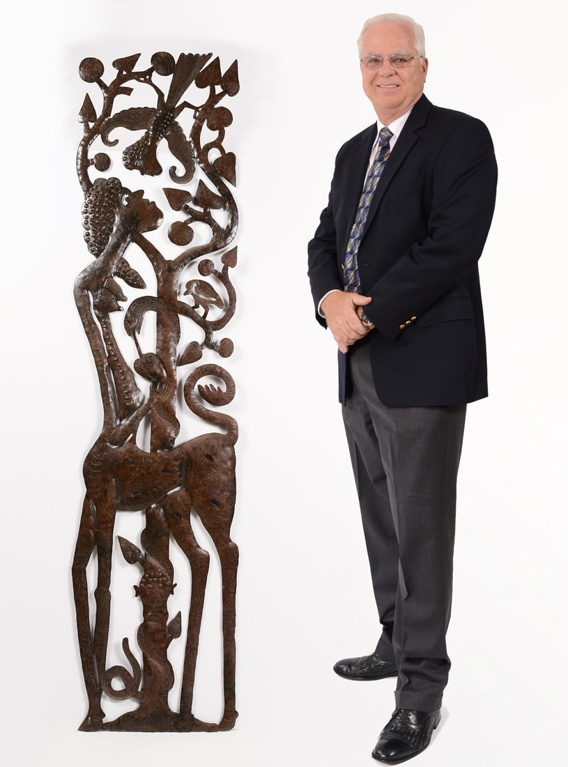 JULIO BALAN ADAM & EVE CUT STEEL WALL SCULPTURE: JULIO BALAN ADAM & EVE CUT STEEL WALL SCULPTURE: 70.5" h., signed, purchased from the artist, 1970.