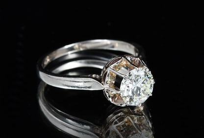 14K FRENCH DIAMOND SOLITAIRE RING