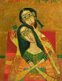 PETER MITCHEV ICON-STYLE YOUNG COUPLE PAINTING