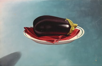 GARY ERBE TROMP L'OEIL STILL LIFE EGGPLANT PAINTING