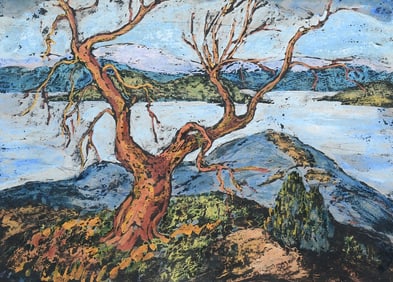 ROLPH SCARLETT OIL MONOPRINT "METCALF'S POINT"
