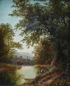 HUDSON RIVER SCHOOL STYLE COUNTRY RIVER LANDSCAPE