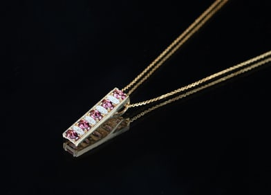 14K PINK TOURMALINE & DIAMOND PENDANT ON CHAIN