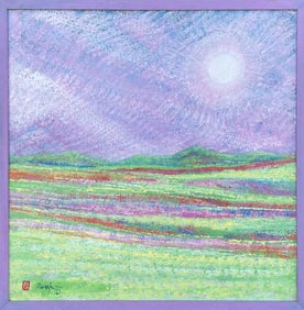 JAMES RENFRO LANDSCAPE PAINTING WITH GLOWING SUN