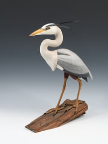 MINIATURE GREAT BLUE HERON DECOY CARVING
