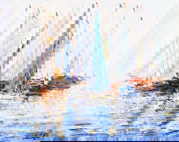 DUAIV "SAILBOATS" EMBELLISHED GICLEE/CANVAS