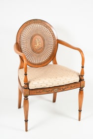 ITALIAN HAND-CANED SATINWOOD ARMCHAIR