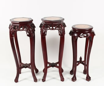 3 MARBLE TOP CHINESE PLANT STANDS