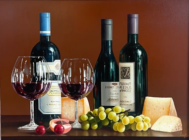 ROBERTO SALAS STILL LIFE PAINTING WITH WINE