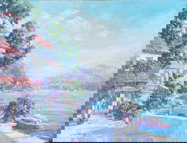 ART FRONCKOWIAK LAKE COMO VACATION PARADISE PAINTING