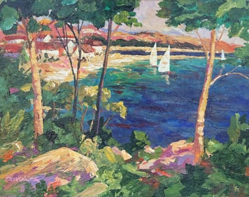 ART FRONCKOWIAK COVE THROUGH THE TREES PAINTING