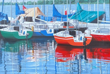 M.P. GERALD PHOTOREALISTIC DOCKSIDE PAINTING