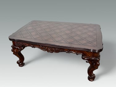 HUGE CARVED DINING TABLE W/ SELF-CONTAINED LEAVES
