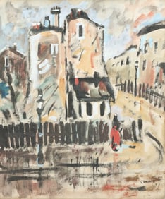 ILLEGIBLY SIGNED PARIS STREET SCENE PAINTING 1937