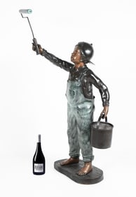 NEARLY LIFESIZE PATINATED BRONZE SCULPTURE OF A YOUNG BOY HOUSEPAINTER