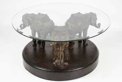 GLASS TOP MAITLAND SMITH BRONZE ELEPHANT TABLE