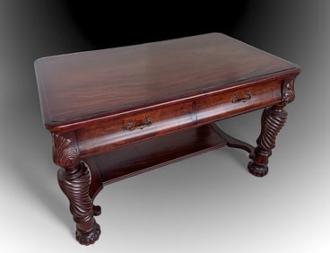 ANTIQUE HORNER QUALITY CARVED MAHOGANY DESK