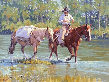 R.E. PIERCE WESTERN PAINTING COWBOY ON HORSEBACK
