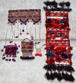 5 PC. MIDDLE EASTERN PURSES, SADDLE BAG & TAPESTRY