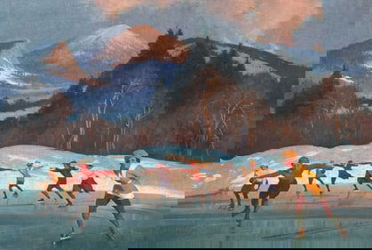 LAKE PLACID SKATERS PAINTING CIRCA 1920