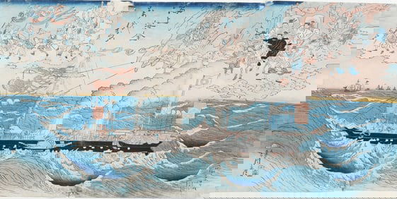 KYOSAI KAWANABE JAPANESE WOODBLOCK TRIPTYCH