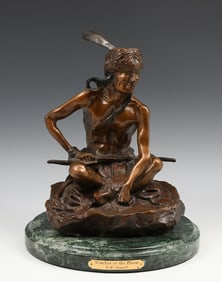 SEATED NATIVE AMERICAN INDIAN BRONZE AFTER RUSSELL
