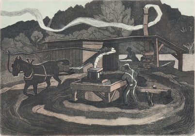 GEORGE JOSEPH MESS "SORGHUM MILL" ETCHING