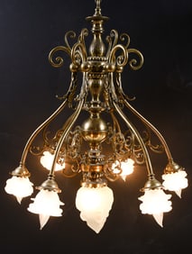 7- LIGHT FRENCH CHANDELIER WITH FLORAL SHADES