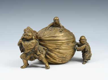 ASIAN HOTEI BUDDHA BRONZE GROUPING VESSEL