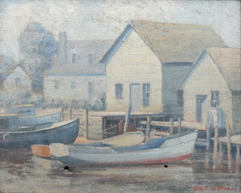 ILLEGIBLY SIGNED FISHERMAN'S SHACK PAINTING